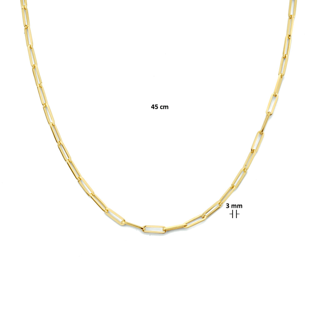 Collier paperclip vierkante buis 3,0 mm 45 cm zilver verguld (geel)