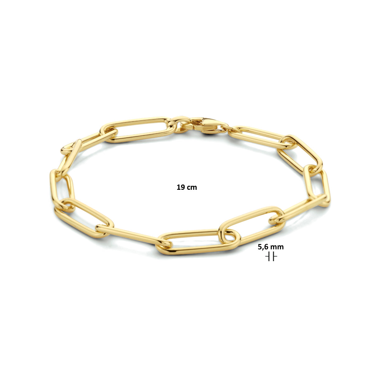 Armband paperclip ronde buis 5,6 mm 19 cm zilver verguld (geel)