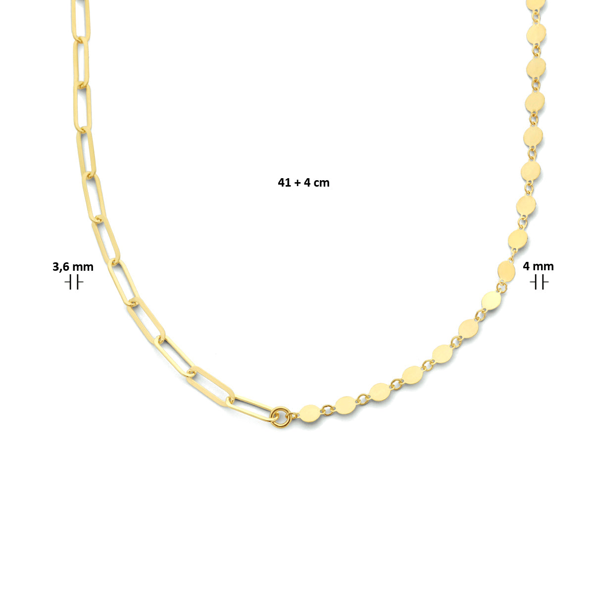 Collier 4,0 mm 41 + 4 cm 1 micron zilver verguld (geel)