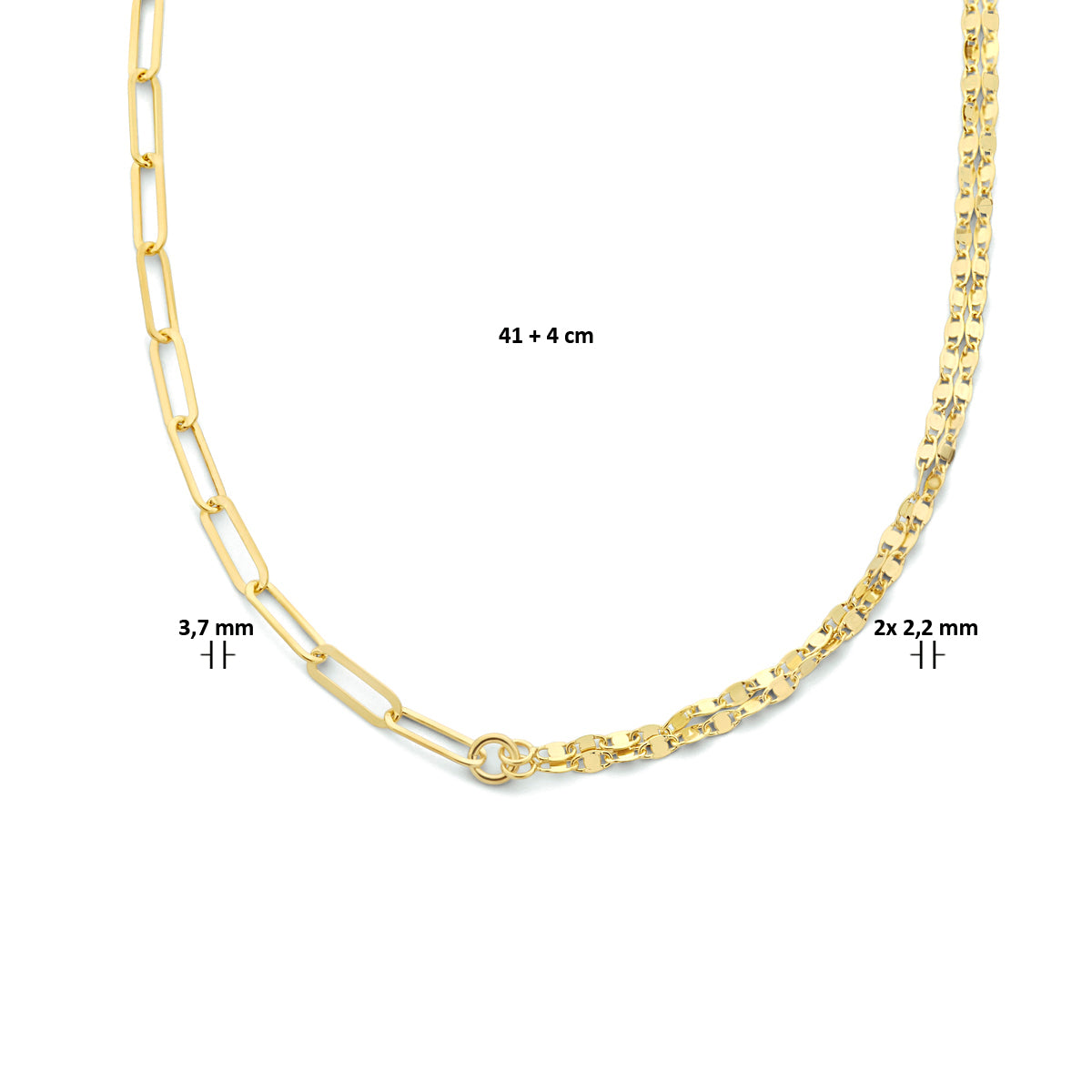 Combi-collier 3,7 mm 41 + 4 cm 1 micron zilver verguld (geel)
