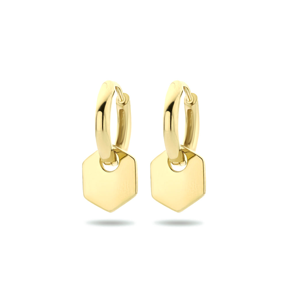 Klapoorringen zeshoek zilver verguld (geel)
