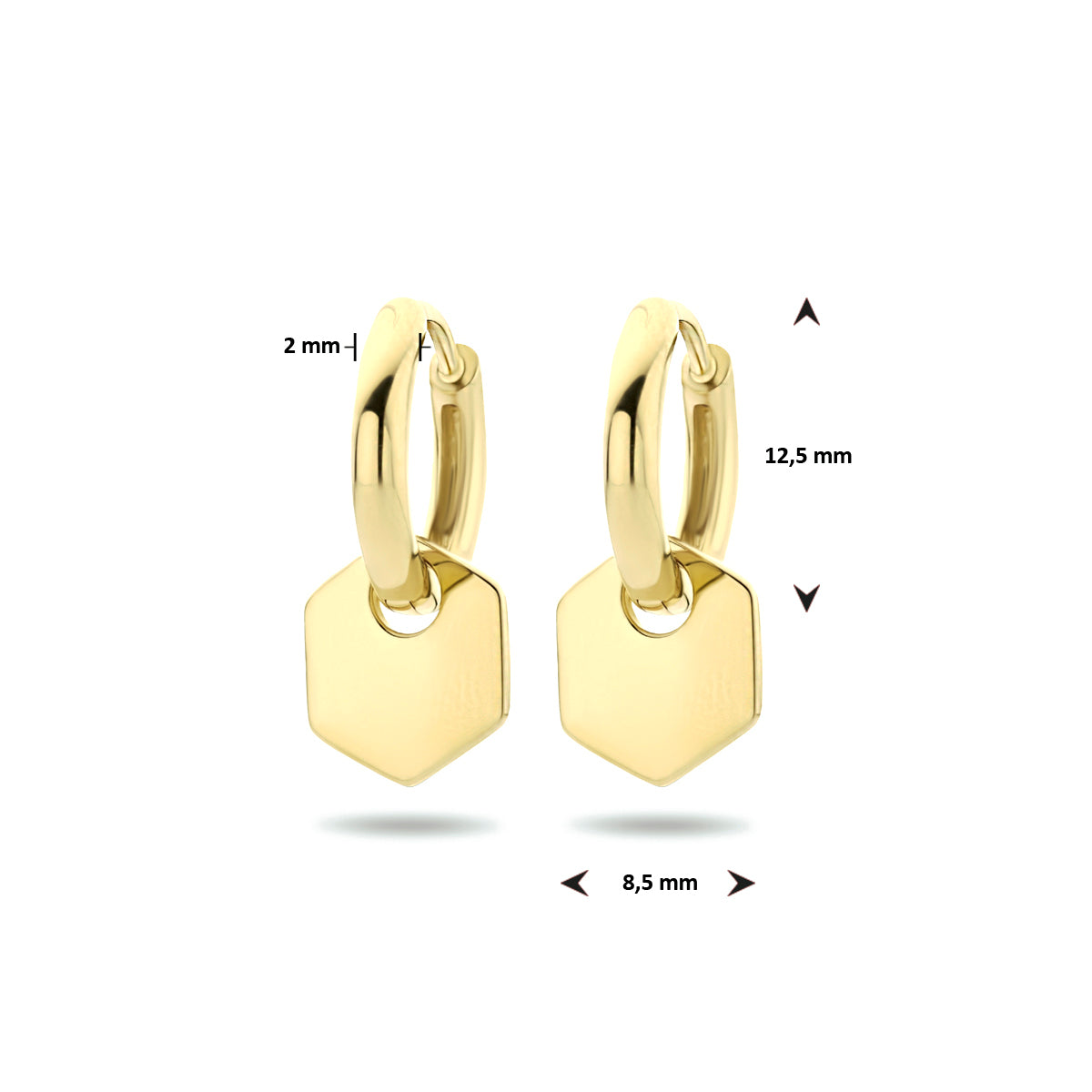 Klapoorringen zeshoek zilver verguld (geel)