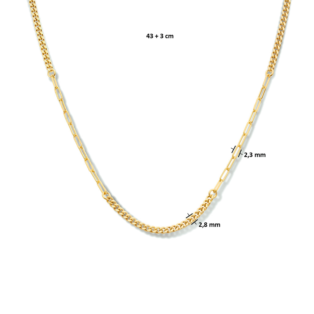 Combi-collier schakels 2,8 mm 43 + 3 cm 1 micron zilver verguld (geel)