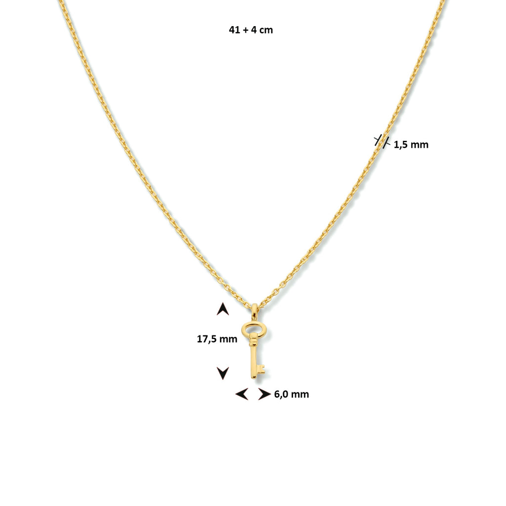 Collier sleutel 41 + 4 cm zilver verguld (geel)