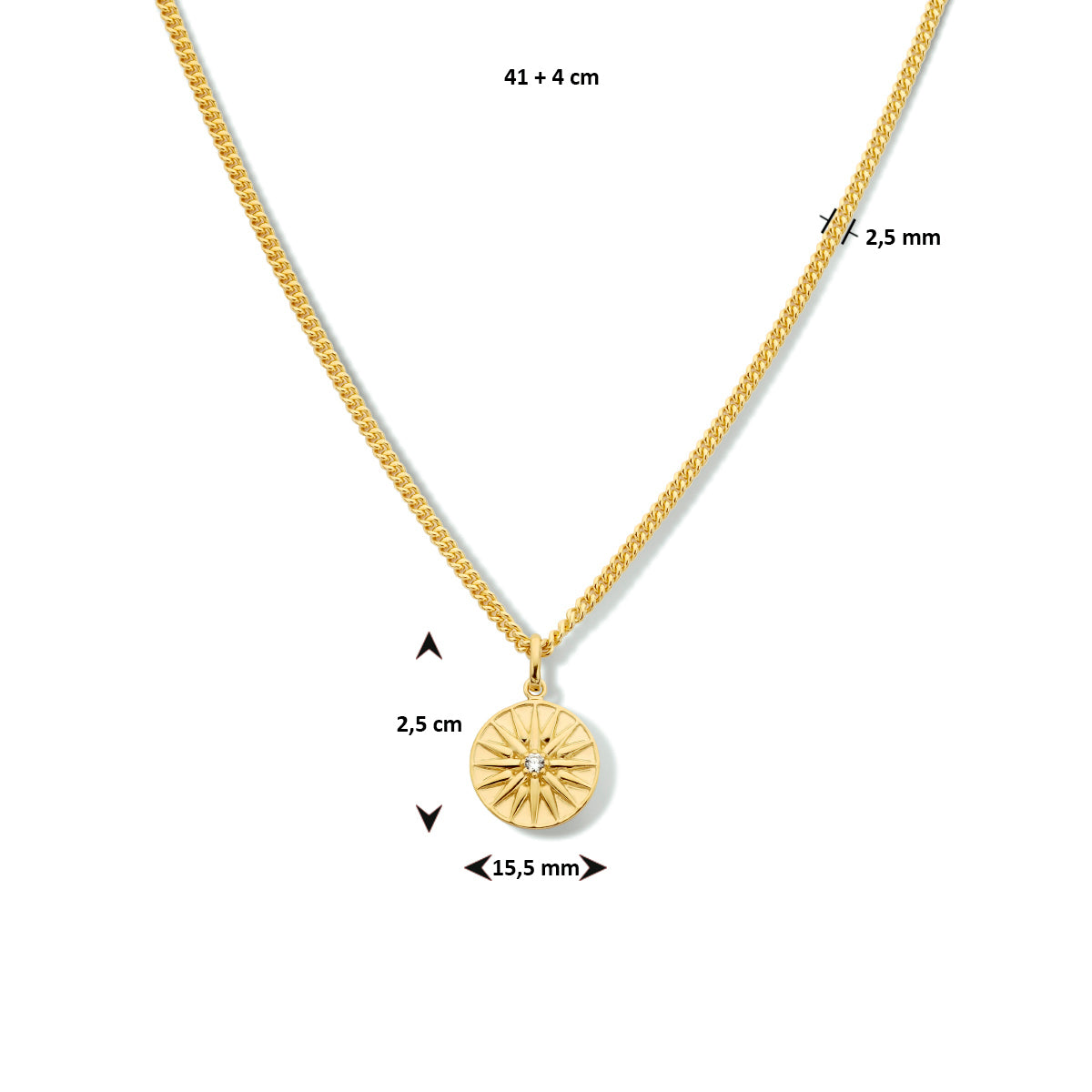 Collier zirkonia 41 + 4 cm zilver verguld (geel)