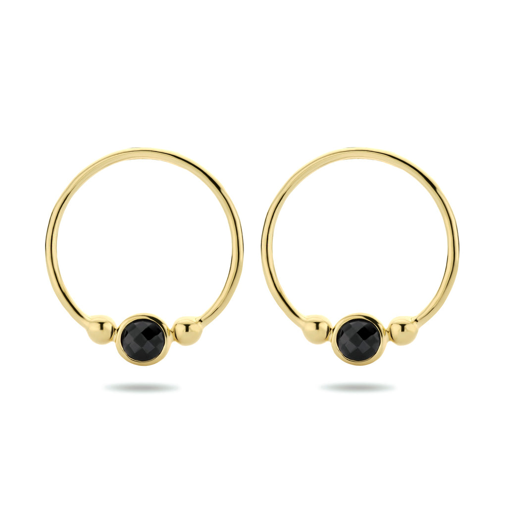 Oorknoppen onyx zilver verguld (geel)