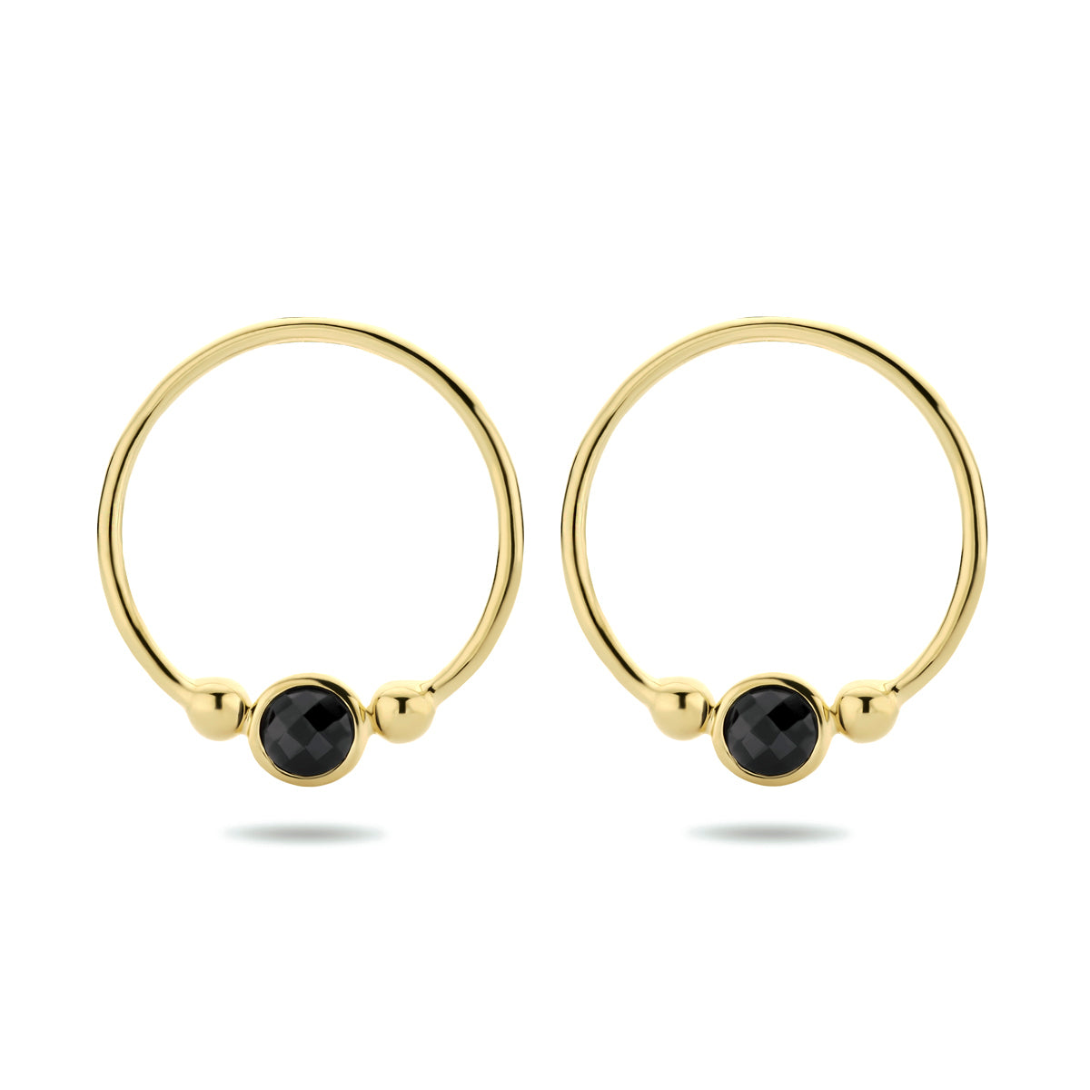 Oorknoppen onyx zilver verguld (geel)