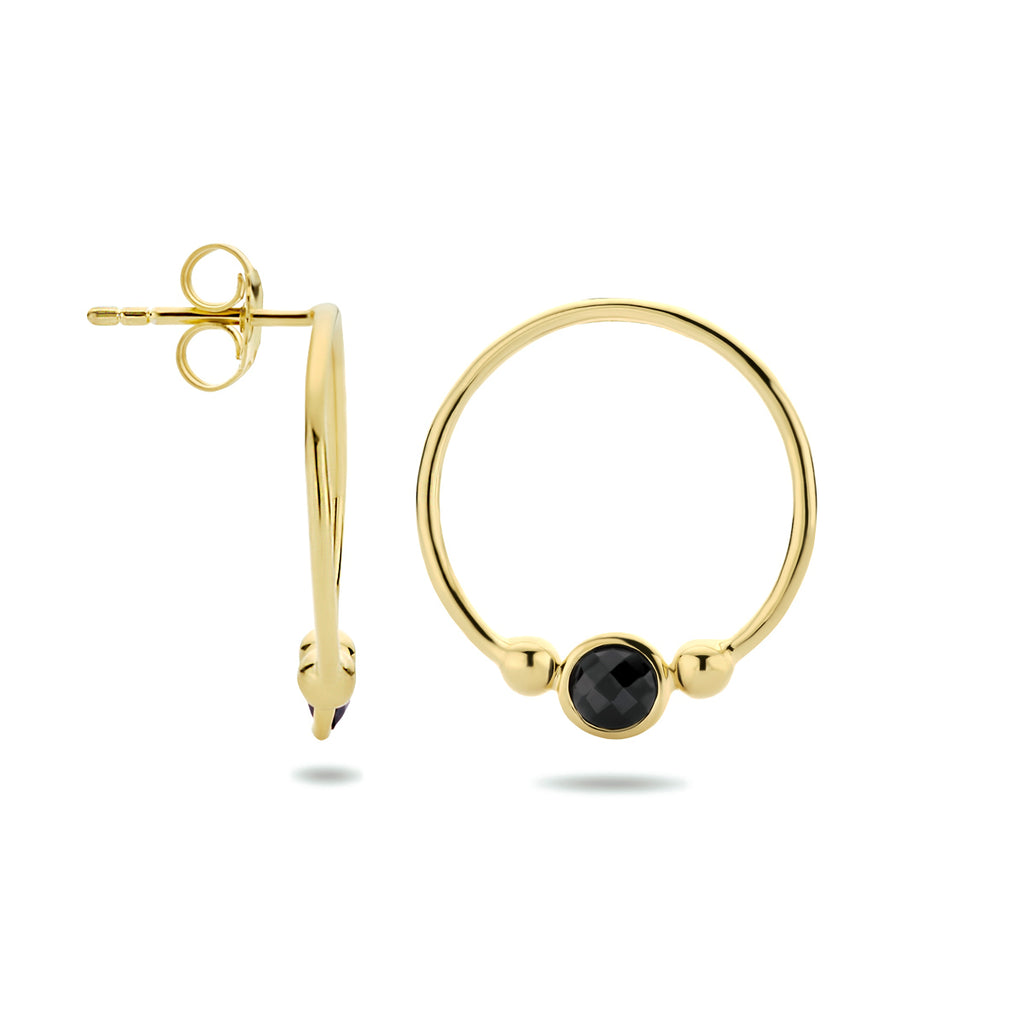 Oorknoppen onyx zilver verguld (geel)