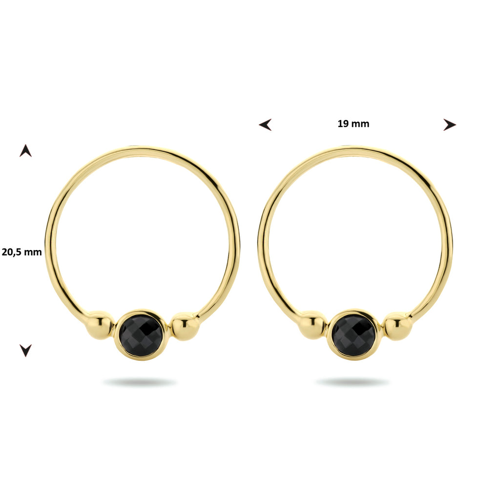 Oorknoppen onyx zilver verguld (geel)