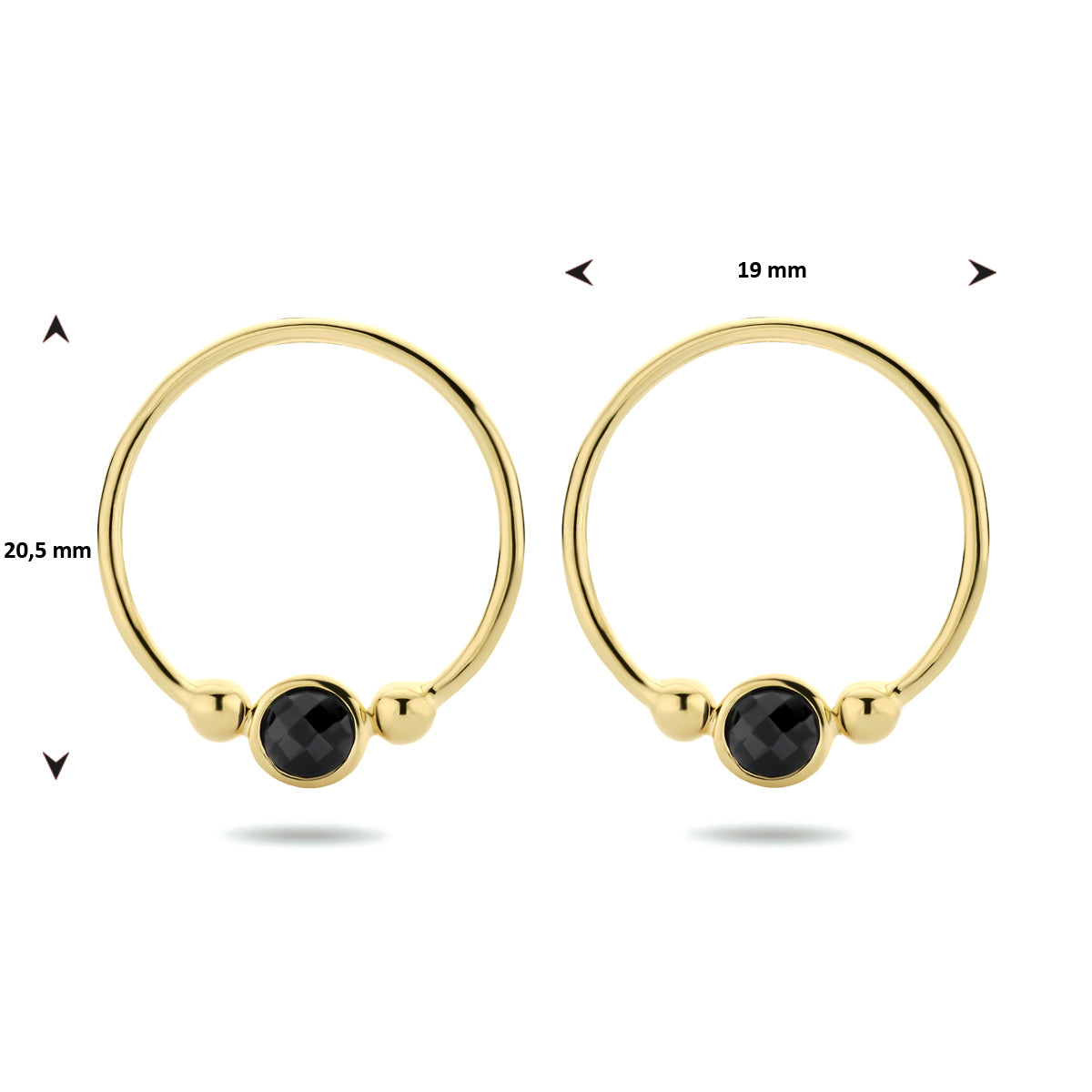 Oorknoppen onyx zilver verguld (geel)