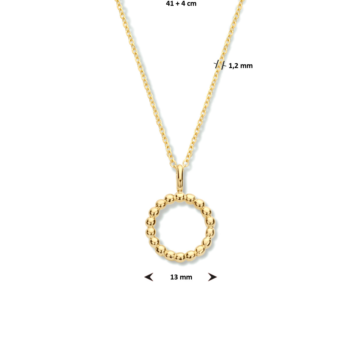 Collier rondje 41 + 4 cm zilver verguld (geel)