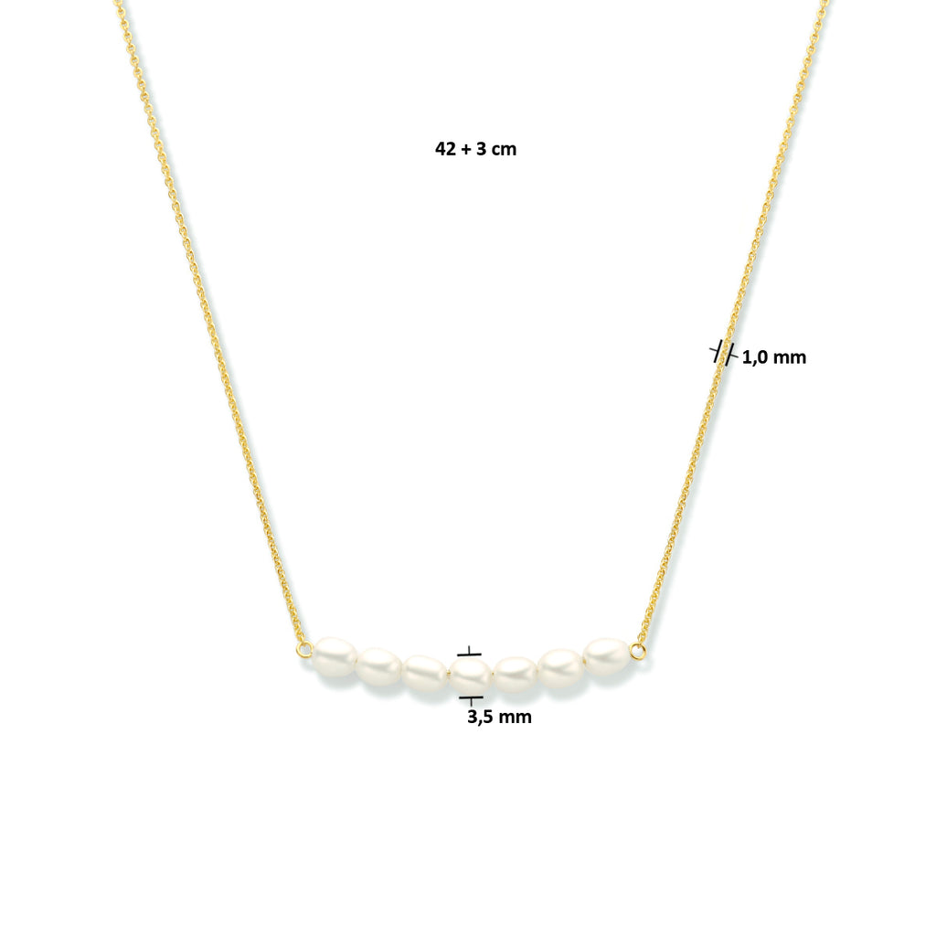 Collier parel 42 + 3 cm zilver verguld (geel)