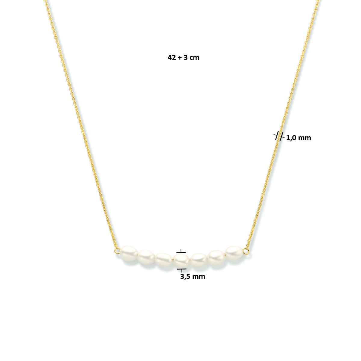 Collier parel 42 + 3 cm zilver verguld (geel)