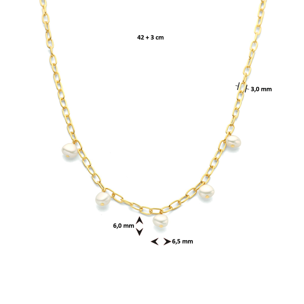 Collier parels 42 + 3 cm zilver verguld (geel)