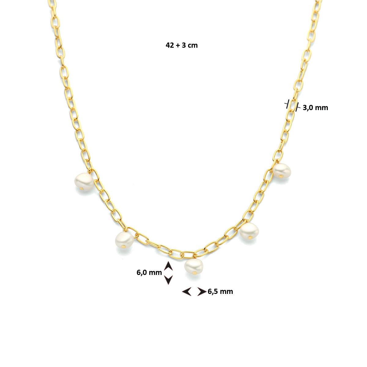 Collier parels 42 + 3 cm zilver verguld (geel)