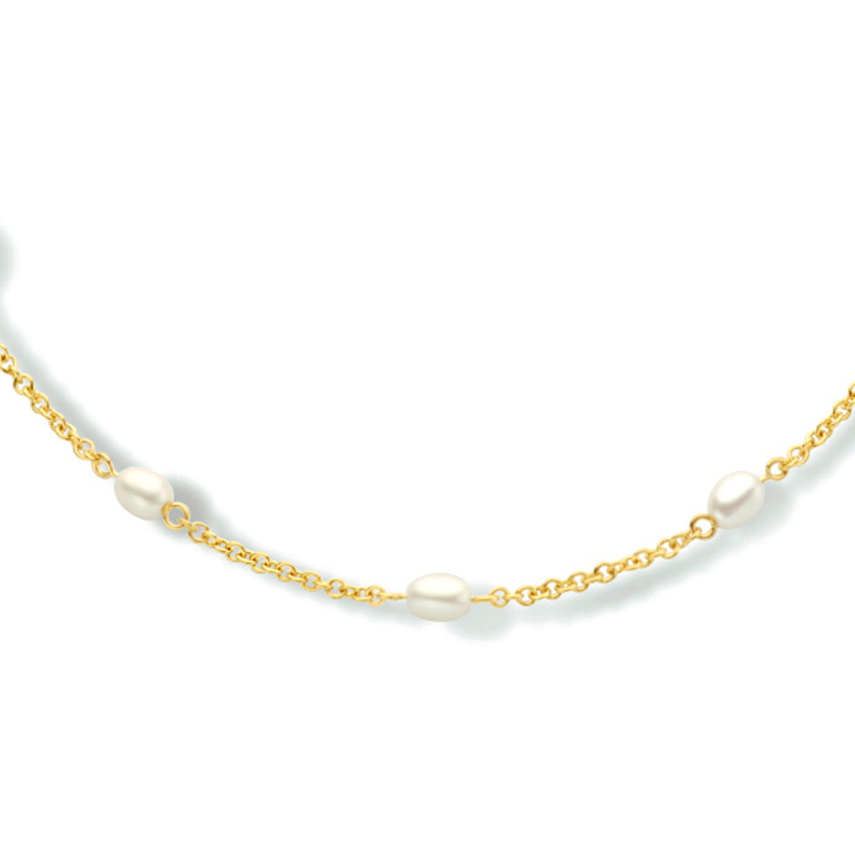 Collier parel 42 + 3 cm zilver verguld (geel)