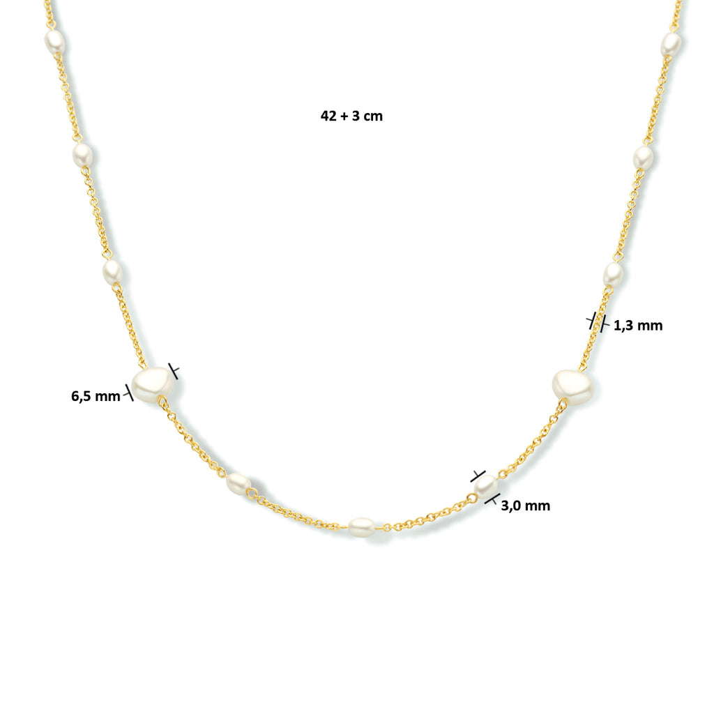 Collier parel 42 + 3 cm zilver verguld (geel)