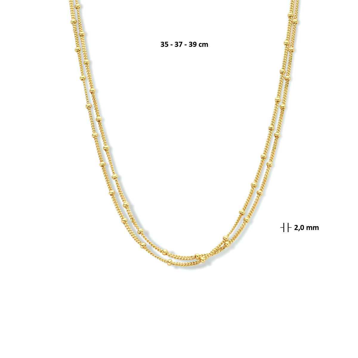 Multi-collier bolletjes dubbel 2,0 mm 35 - 37 - 39 cm 1 micron zilver verguld (geel)