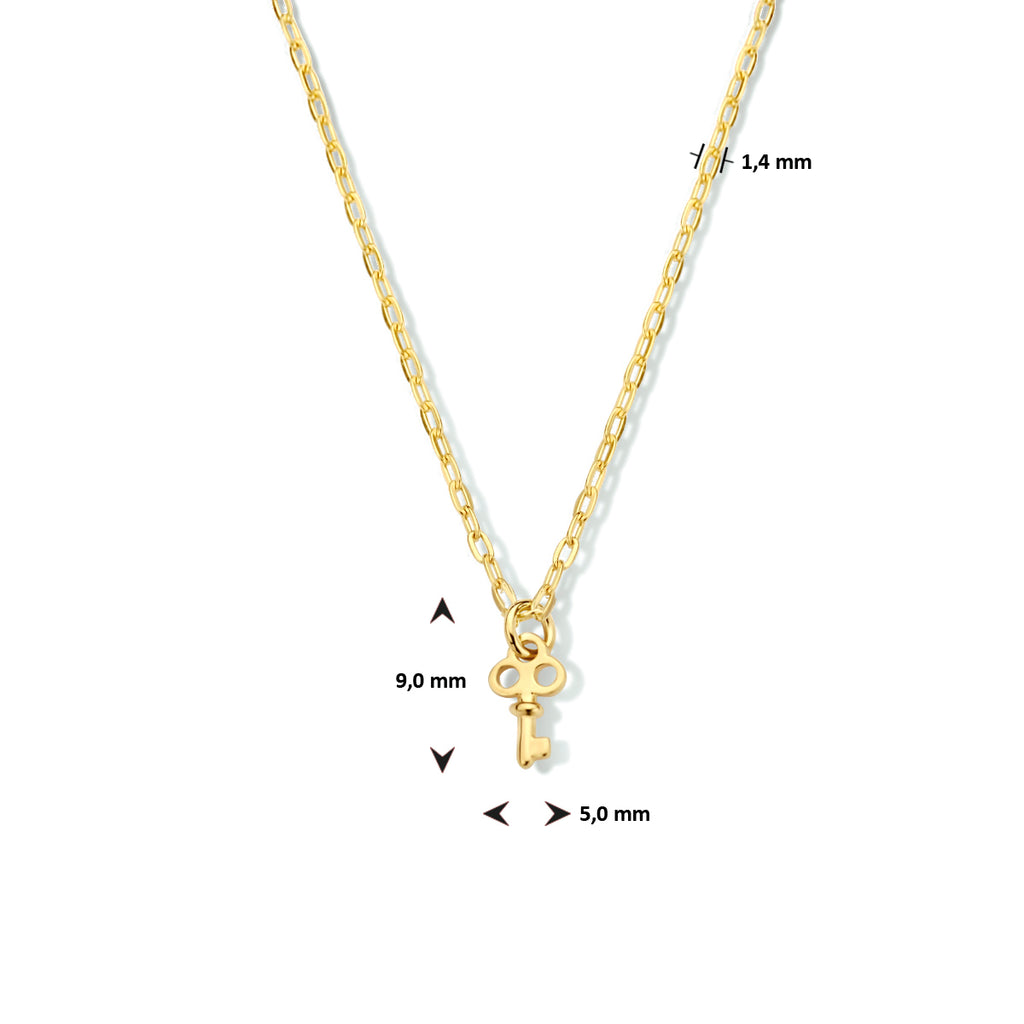 Collier sleutel 41 + 4 cm zilver verguld (geel)