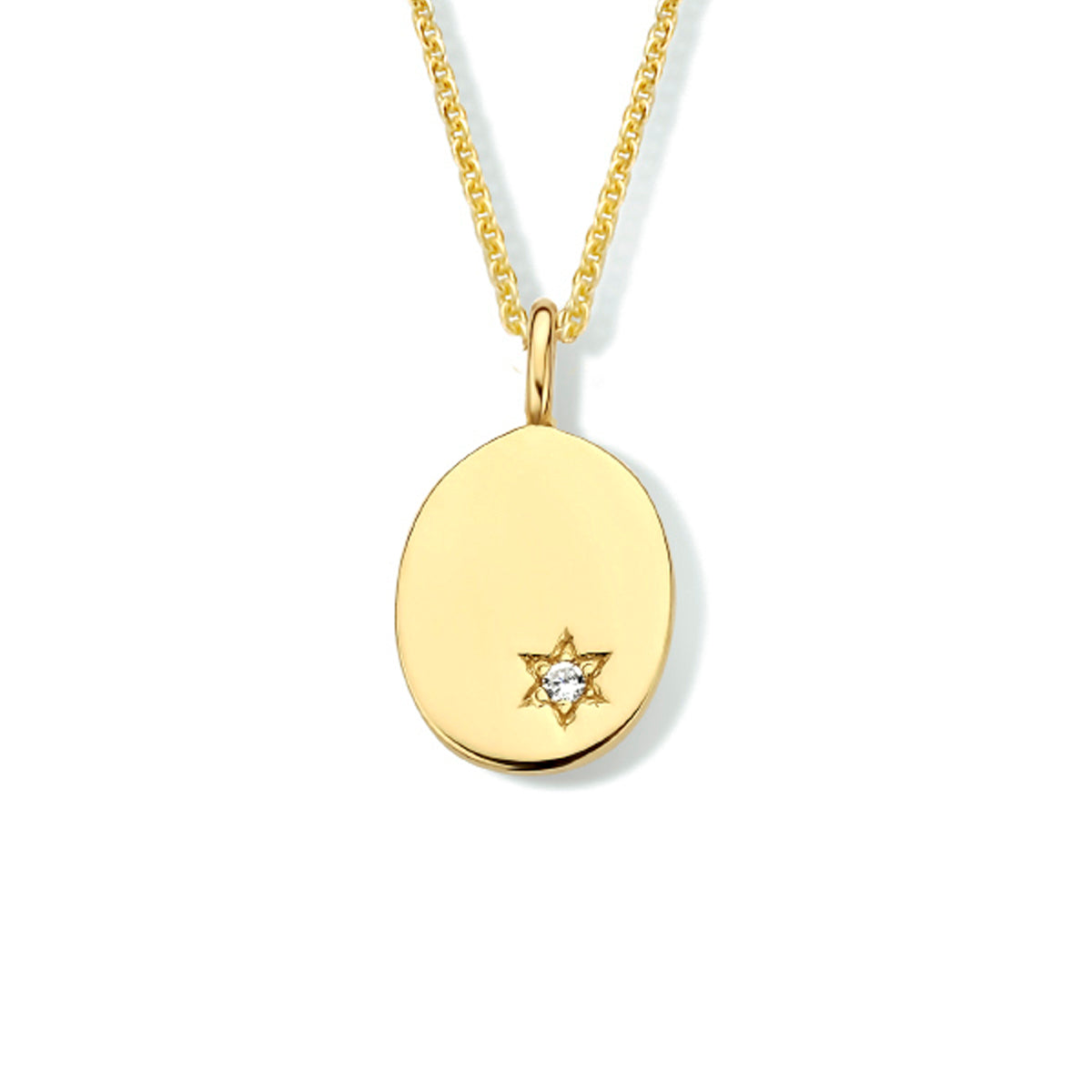 Graveercollier ovaal zirkonia 41 + 4 cm zilver verguld (geel)