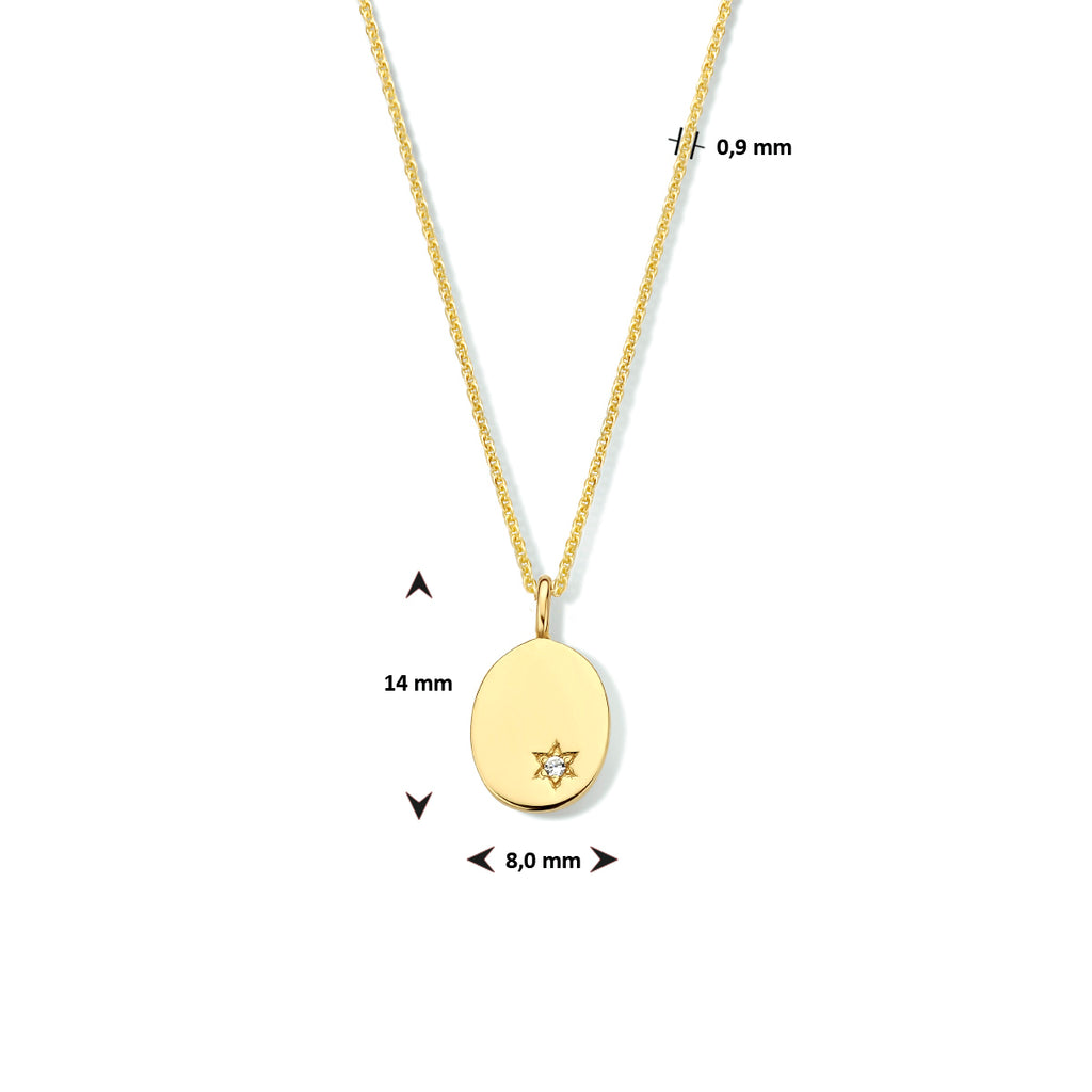 Graveercollier ovaal zirkonia 41 + 4 cm zilver verguld (geel)