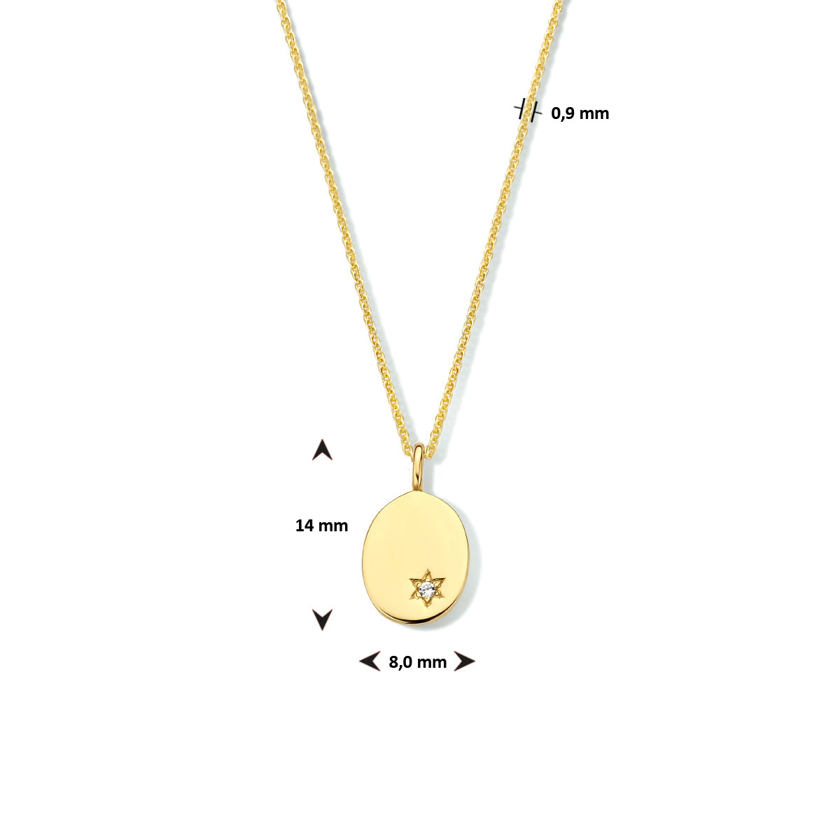 Graveercollier ovaal zirkonia 41 + 4 cm zilver verguld (geel)