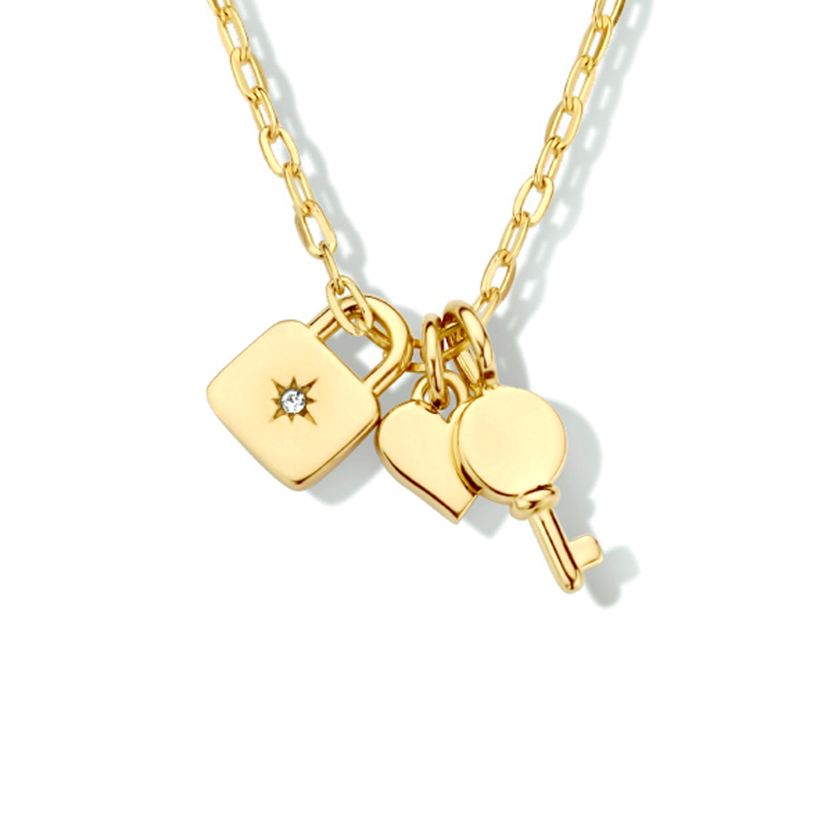Collier slot, hart en sleutel 41 + 4 cm zilver verguld (geel)