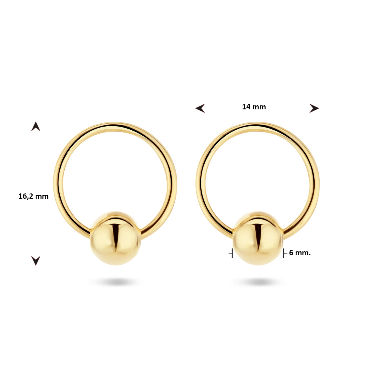 Oorknoppen rondje en bolletje zilver verguld (geel)