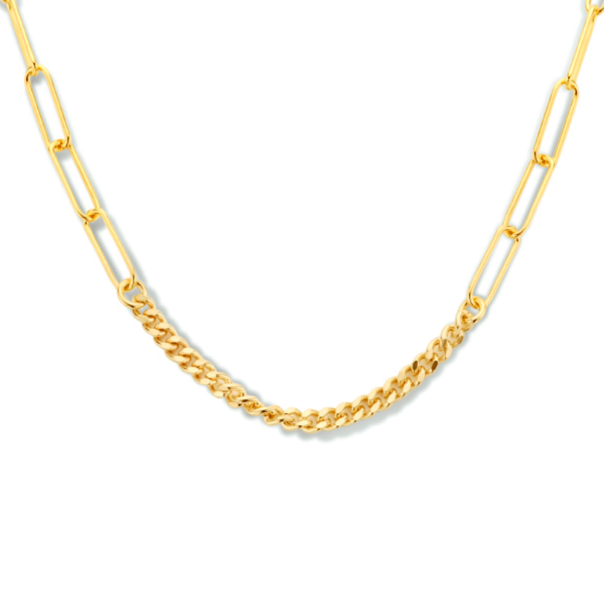 Collier gourmette 4-zijdes geslepen en paperclip 3,5 mm 42 + 3 cm 1 micron zilver verguld (geel)