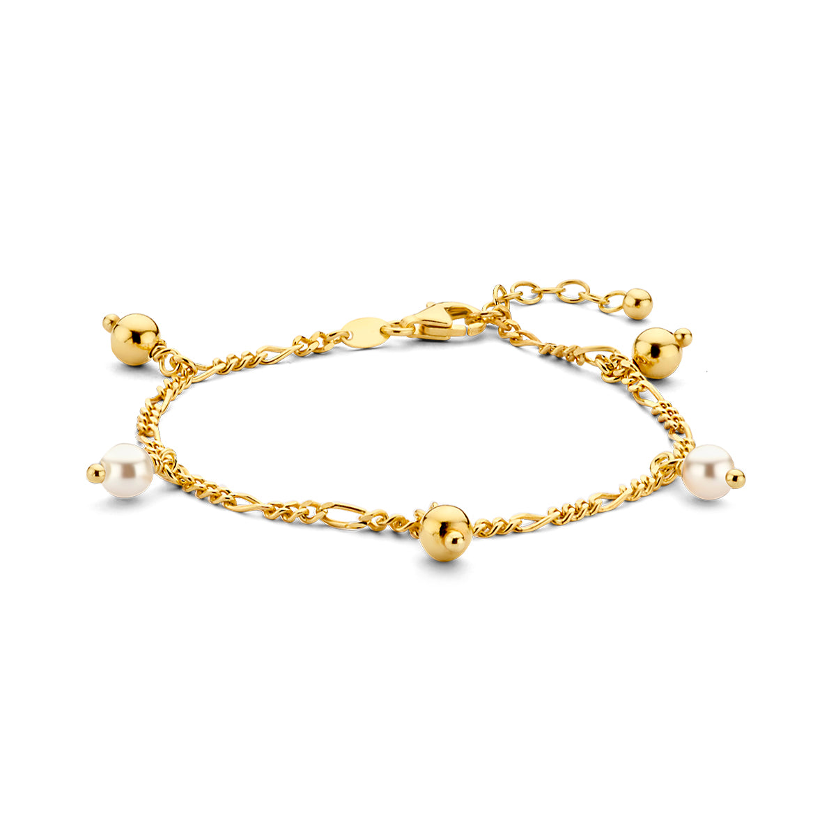 Armband parels 16 + 2 cm zilver verguld (geel)