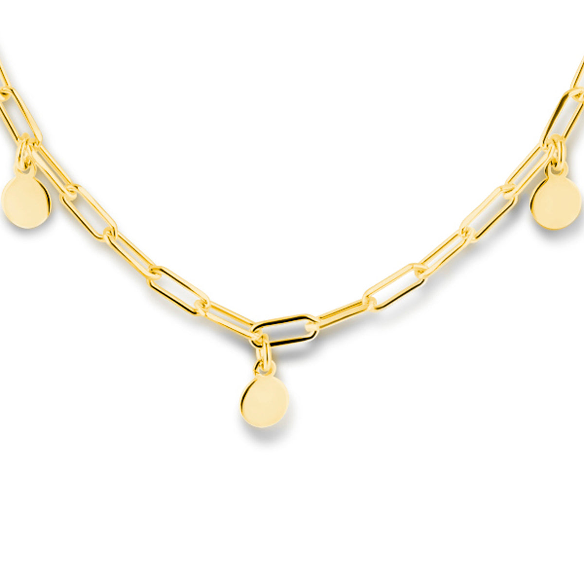 Collier paperclip platte buis en rondjes 41 + 3 cm zilver verguld (geel)