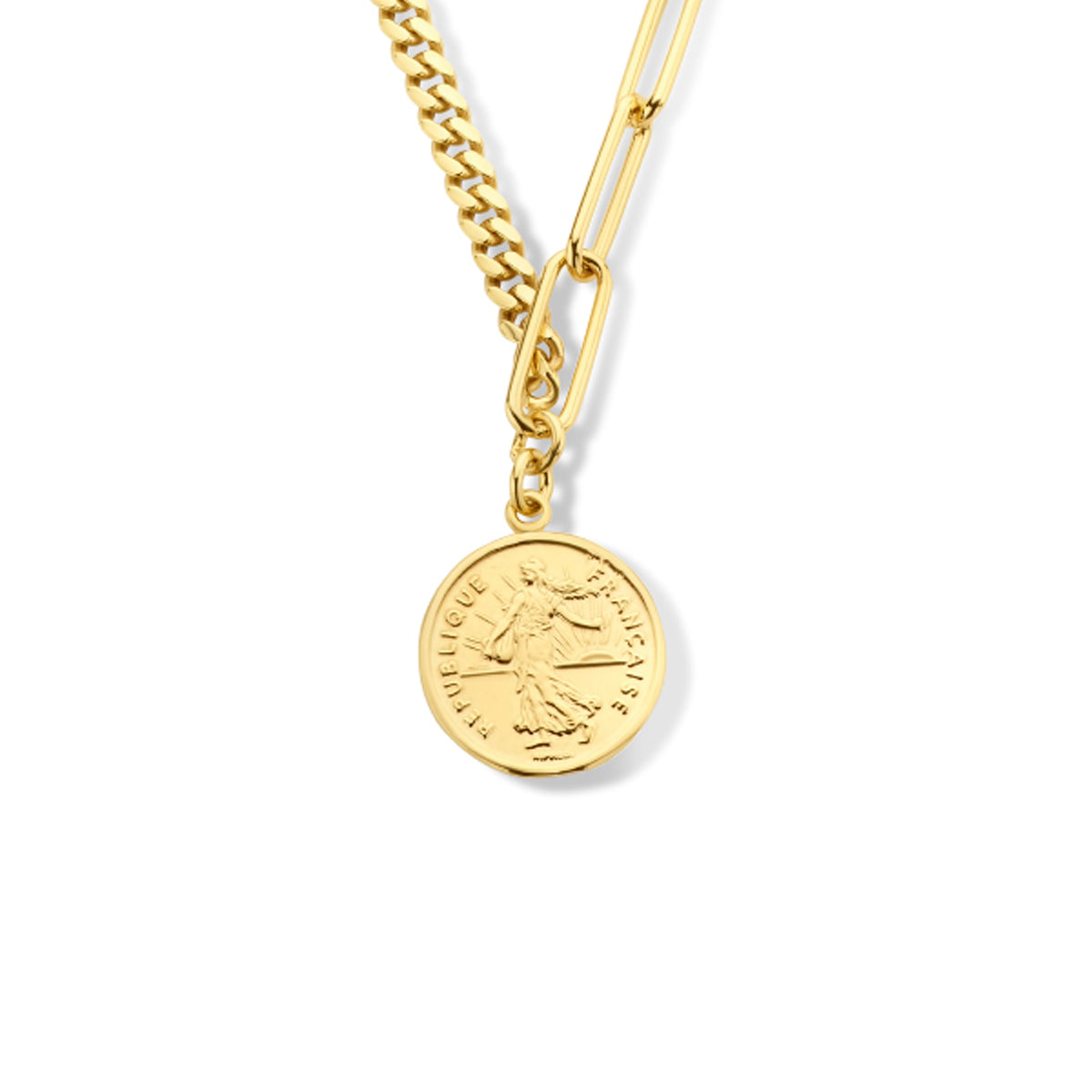 Collier franse frank 42 + 3 cm zilver verguld (geel)