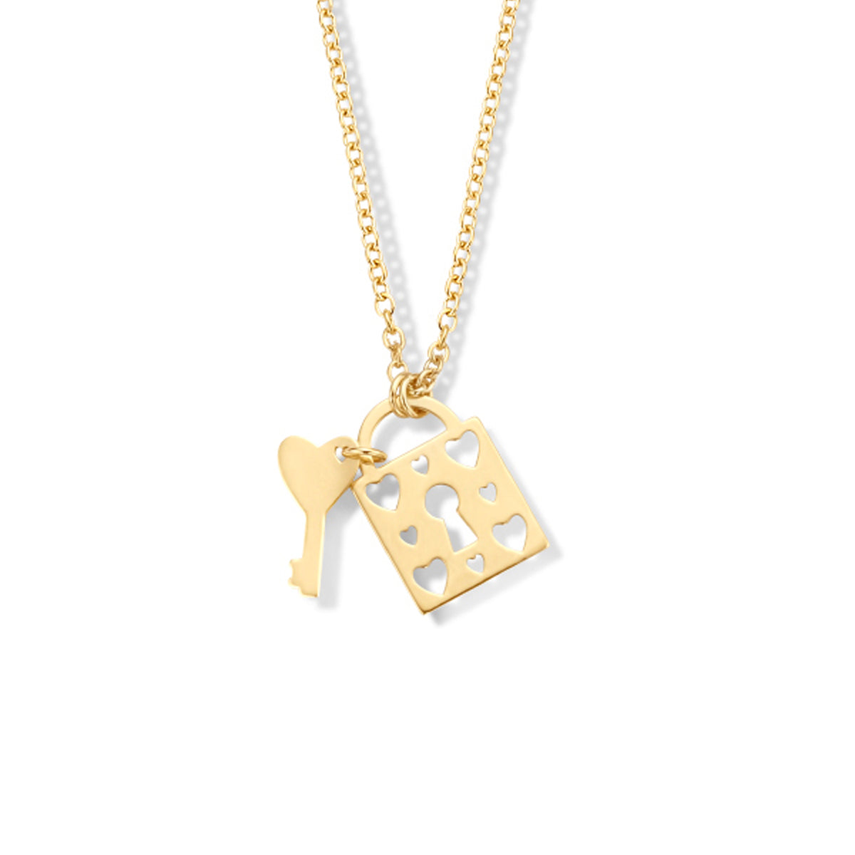 Collier sleutel en slot 42 + 3 cm zilver verguld (geel)