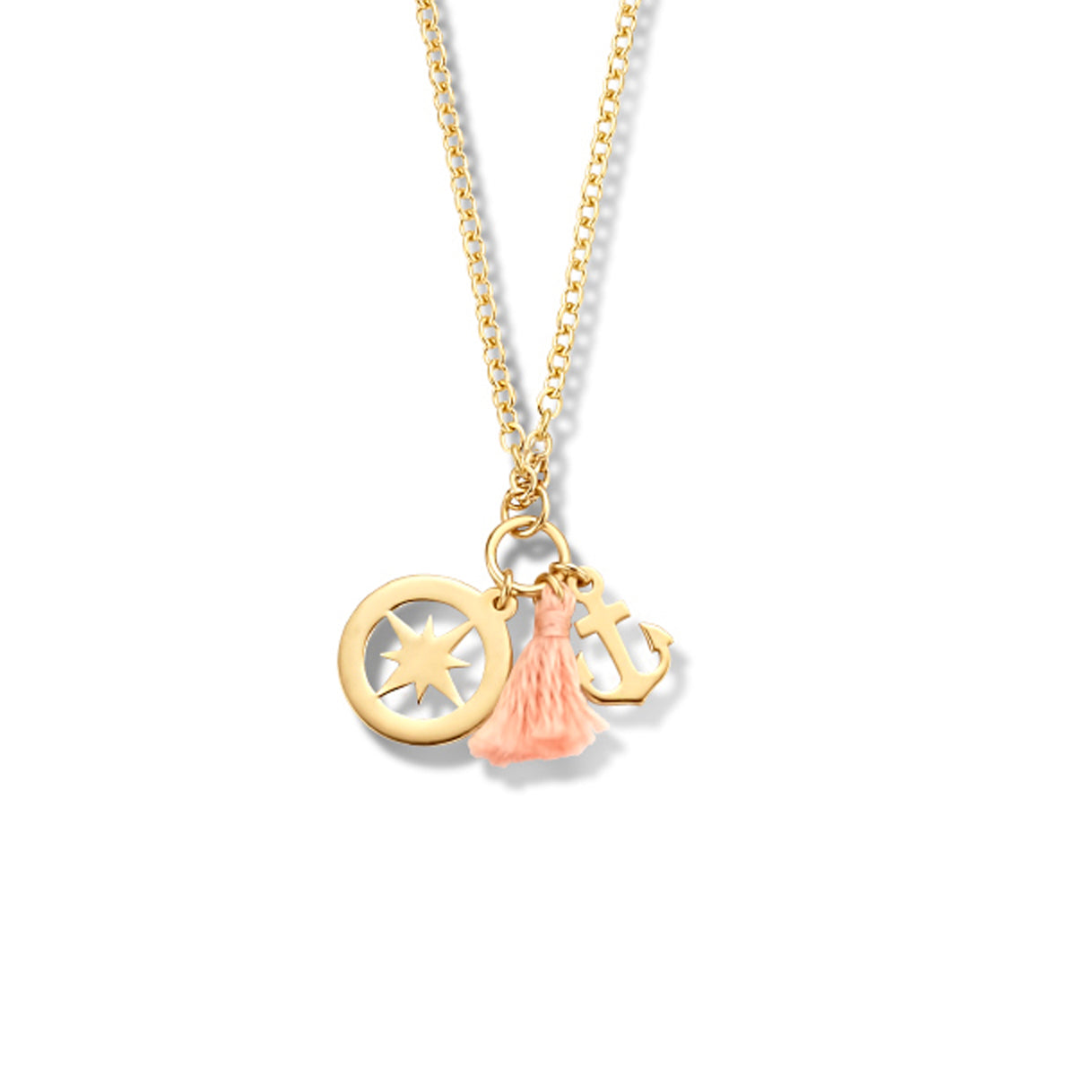 Collier ster, kwast en anker 42 + 3 cm zilver verguld (geel)