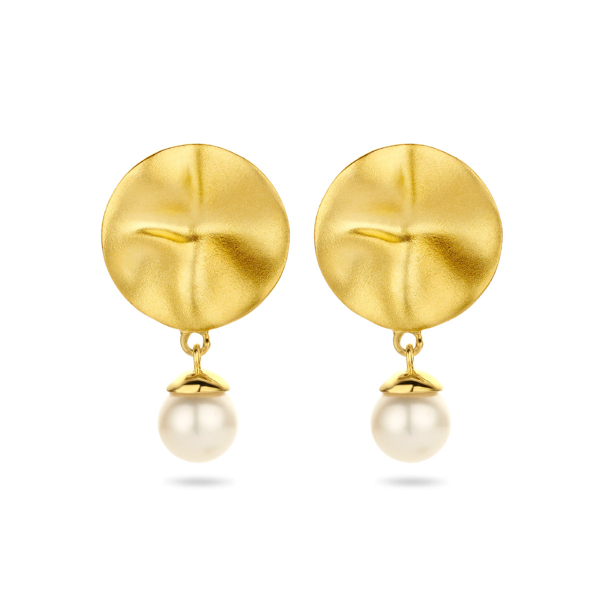 Oorhangers parel rondje poli/mat zilver verguld (geel)