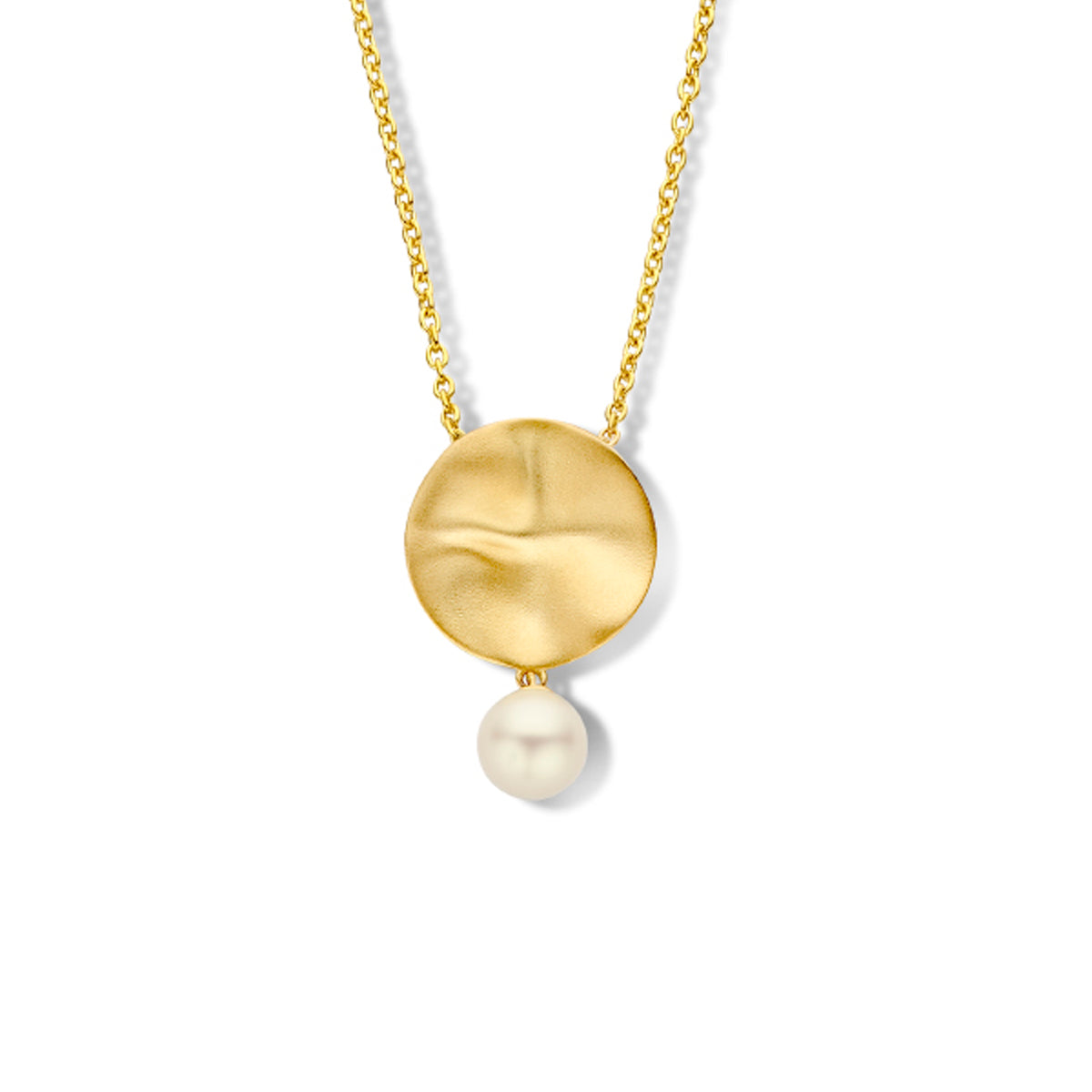 Collier parel rondje 41 + 5 cm poli/mat zilver verguld (geel)