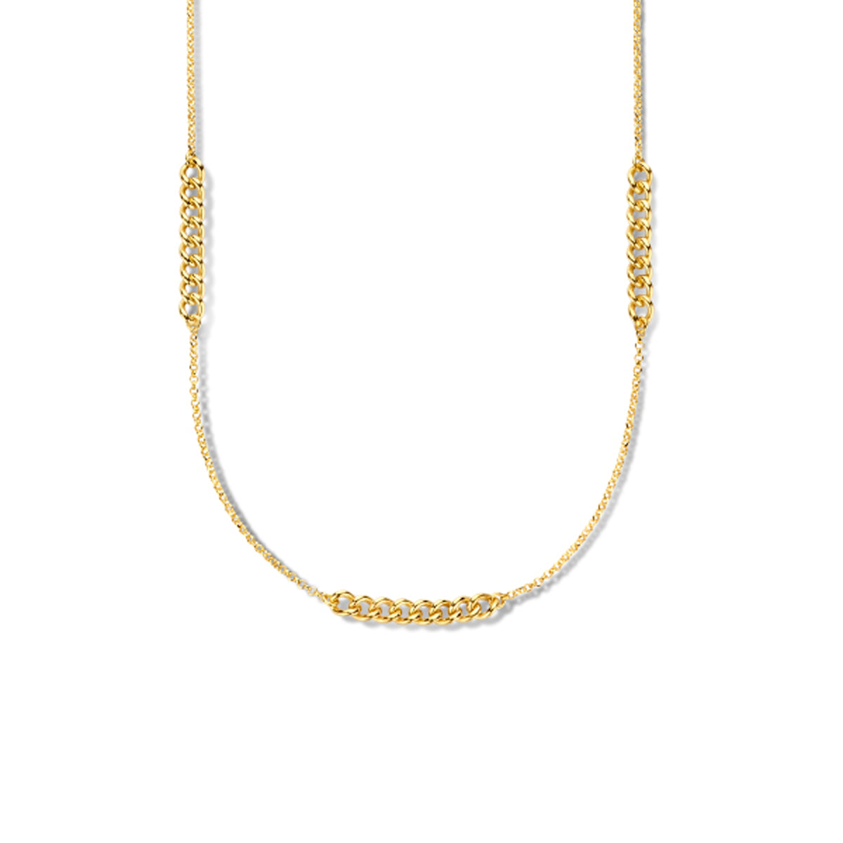 Combi-collier gourmette en jasseron 5,3 mm 76 cm zilver verguld (geel)