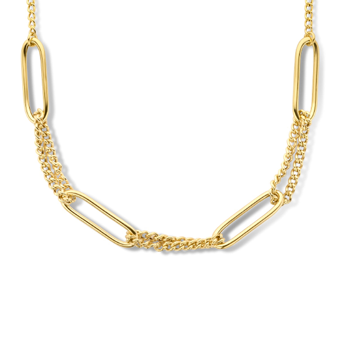 Combi-collier paperclip ronde buis en gourmette 7,8 mm 42 + 3 cm zilver verguld (geel)