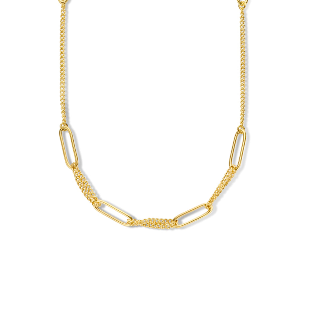 Combi-collier paperclip ronde buis en gourmette 7,2 mm 82 cm zilver verguld (geel)