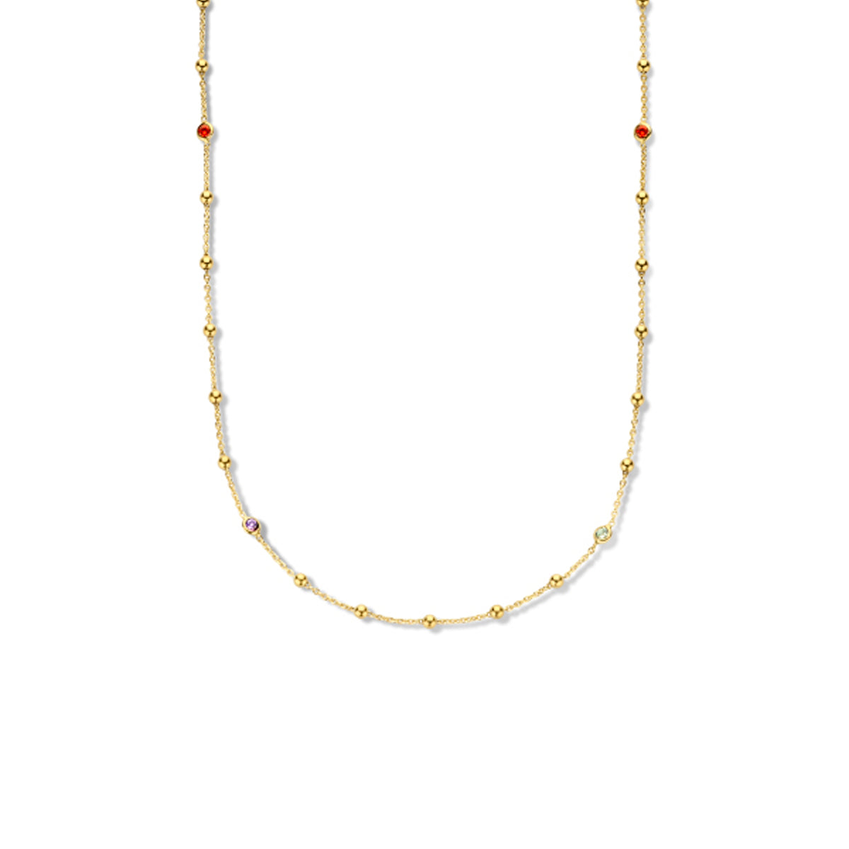 Collier bolletjes en meerdere kleuren zirkonia 82 cm 1 micron zilver verguld (geel)