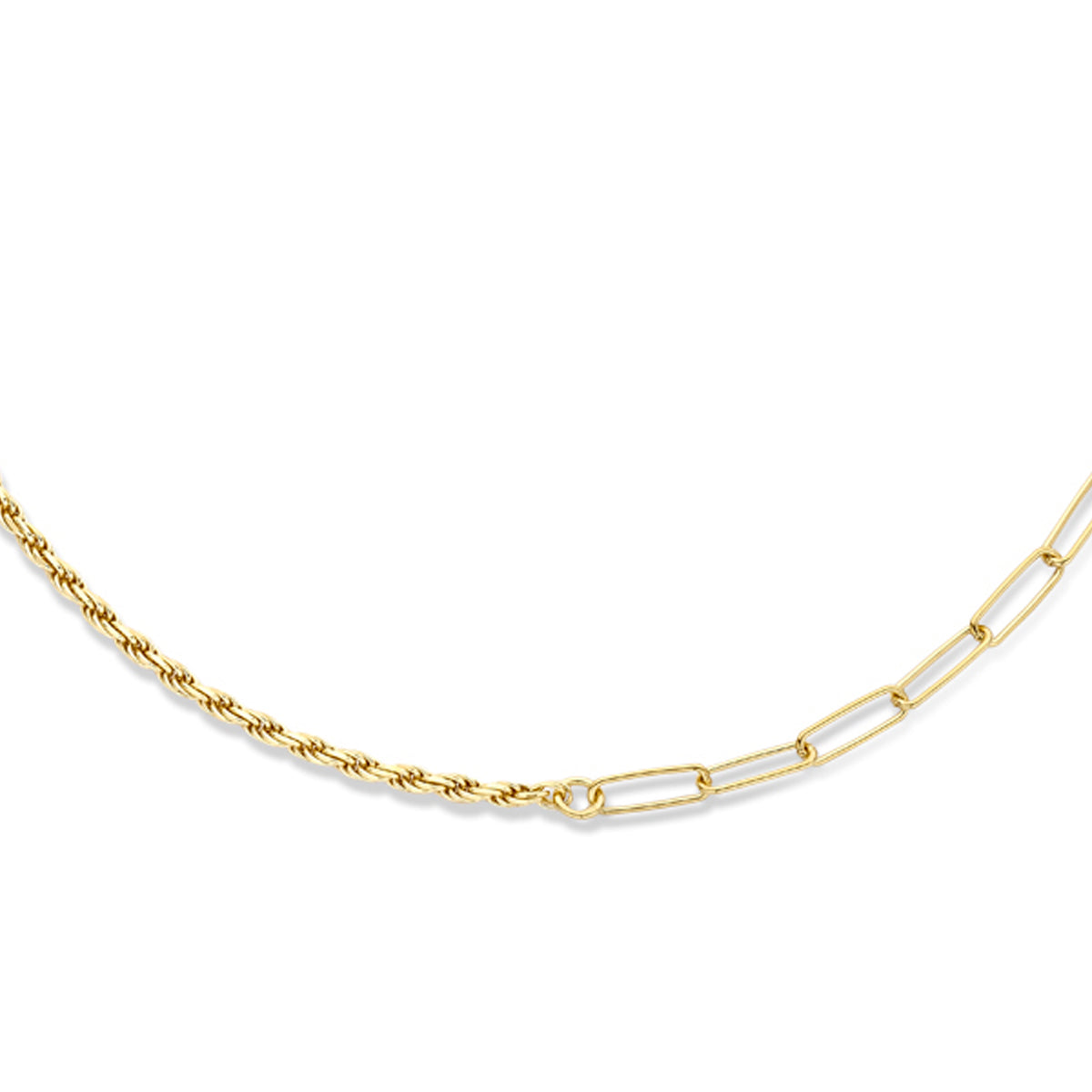 Combi-collier koord en paperclip 3,5 mm 41 + 4 cm zilver verguld (geel)