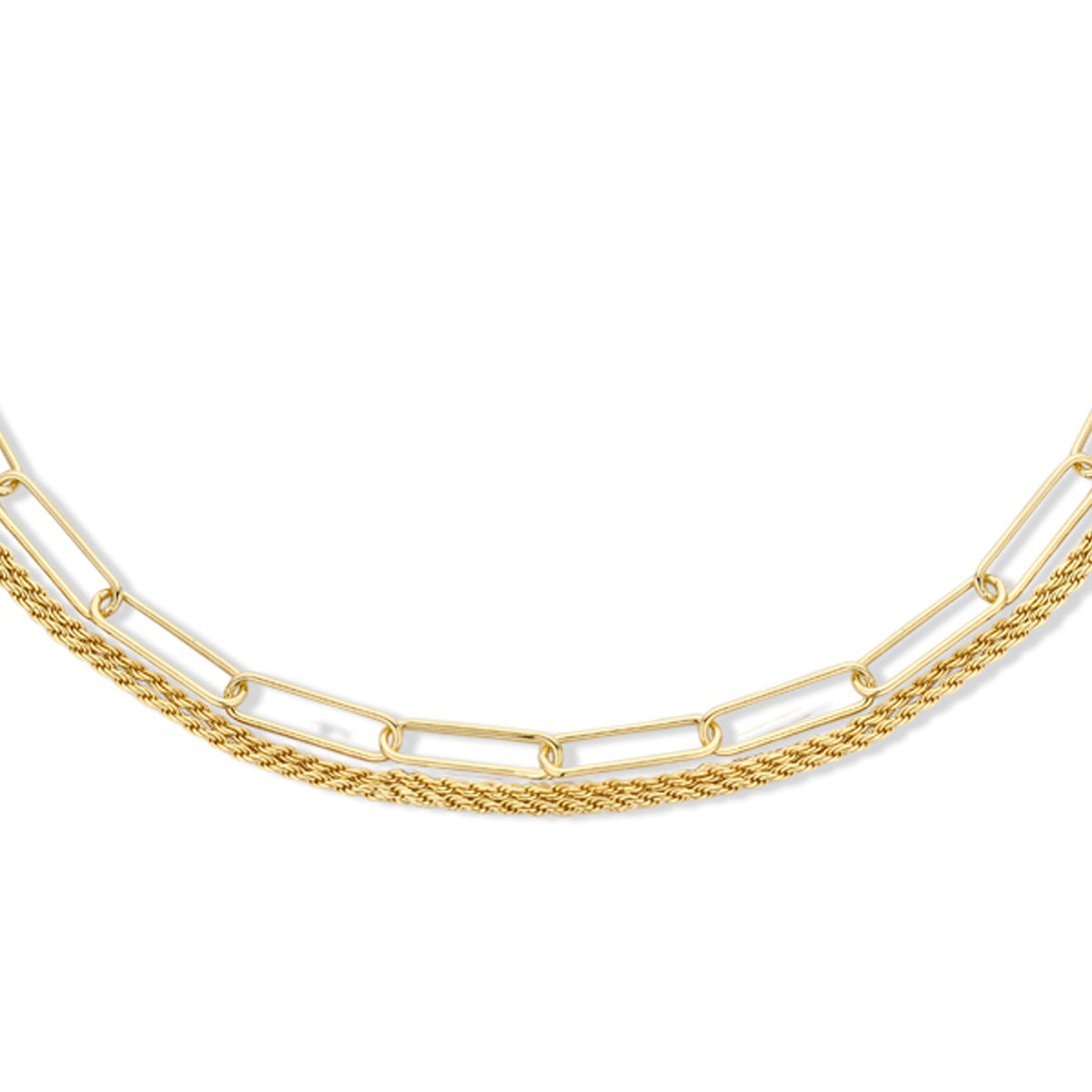 Combi-collier koord en paperclip 4,5 mm 41 + 4 cm zilver verguld (geel)