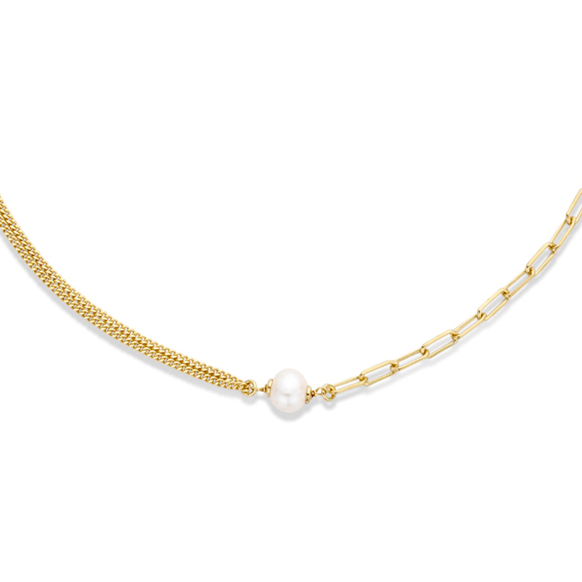 Combi-collier parel 41 + 4 cm zilver verguld (geel)