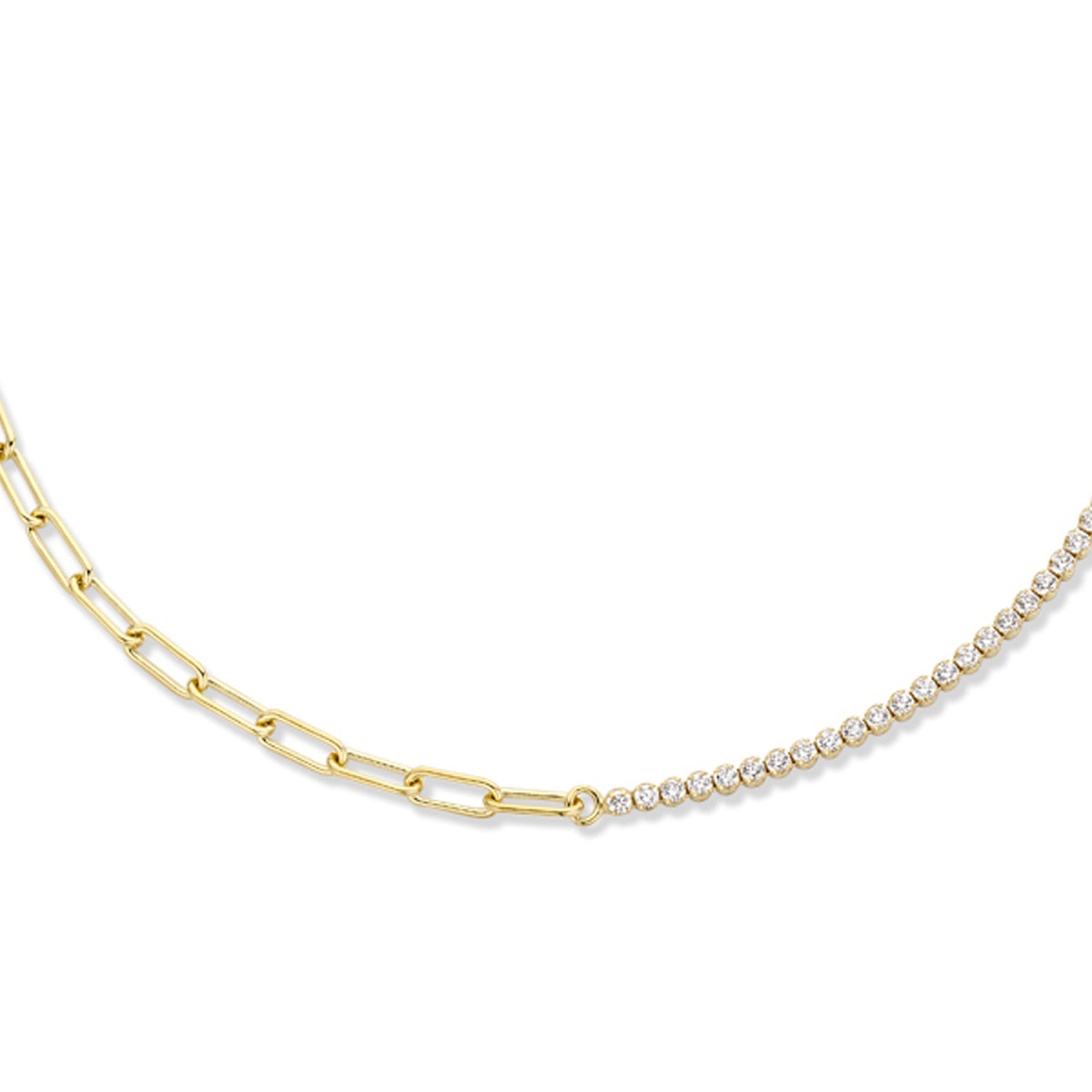 Combi-collier en paperclip ronde buis 40 + 5 cm 1 micron zilver verguld (geel)