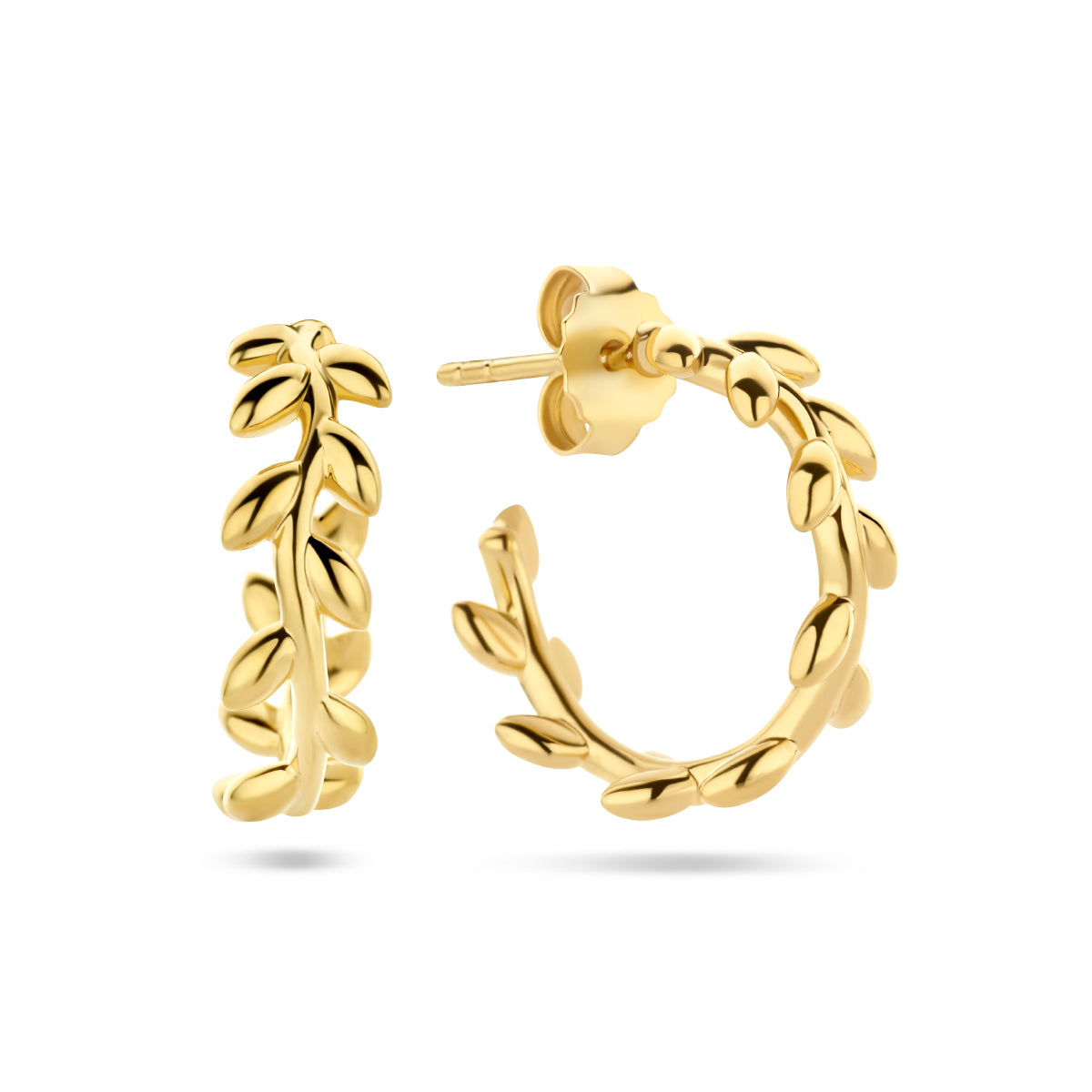 Stekeroorringen blad zilver verguld (geel)