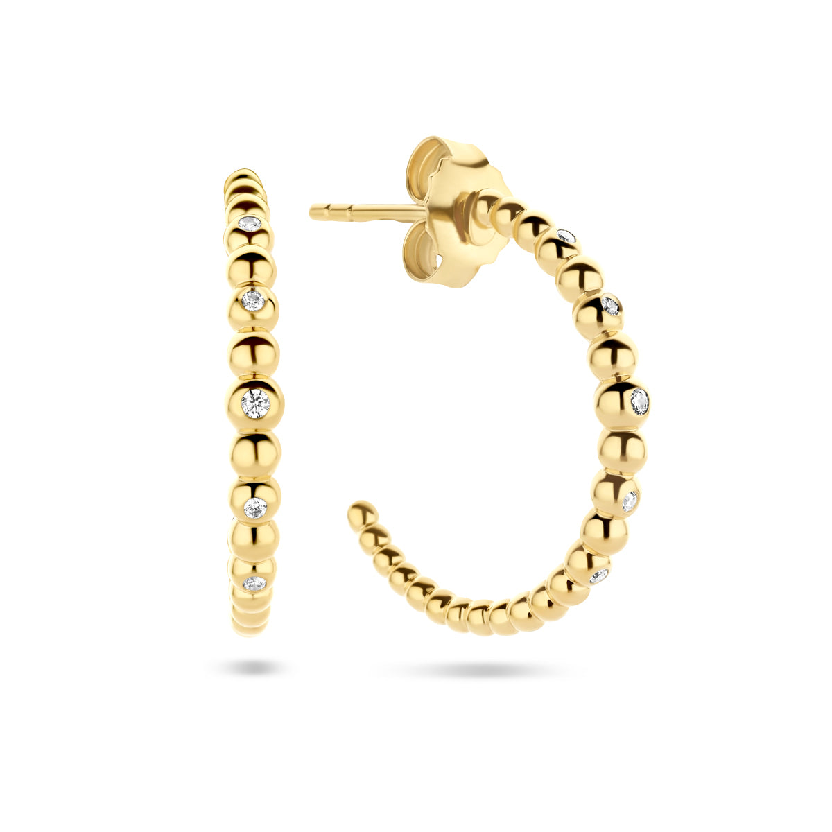 Stekeroorringen bolletjes zirkonia zilver verguld (geel)