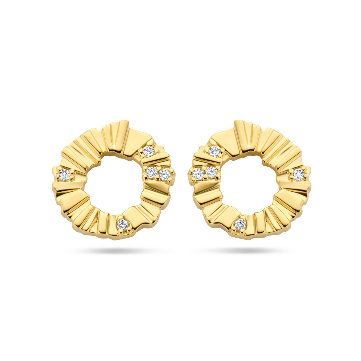 Oorknoppen rondje zirkonia zilver verguld (geel)