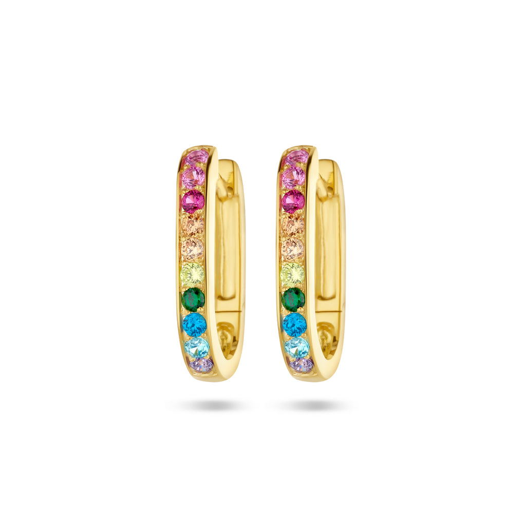 Klapoorringen paperclip regenboog zirkonia zilver verguld (geel)