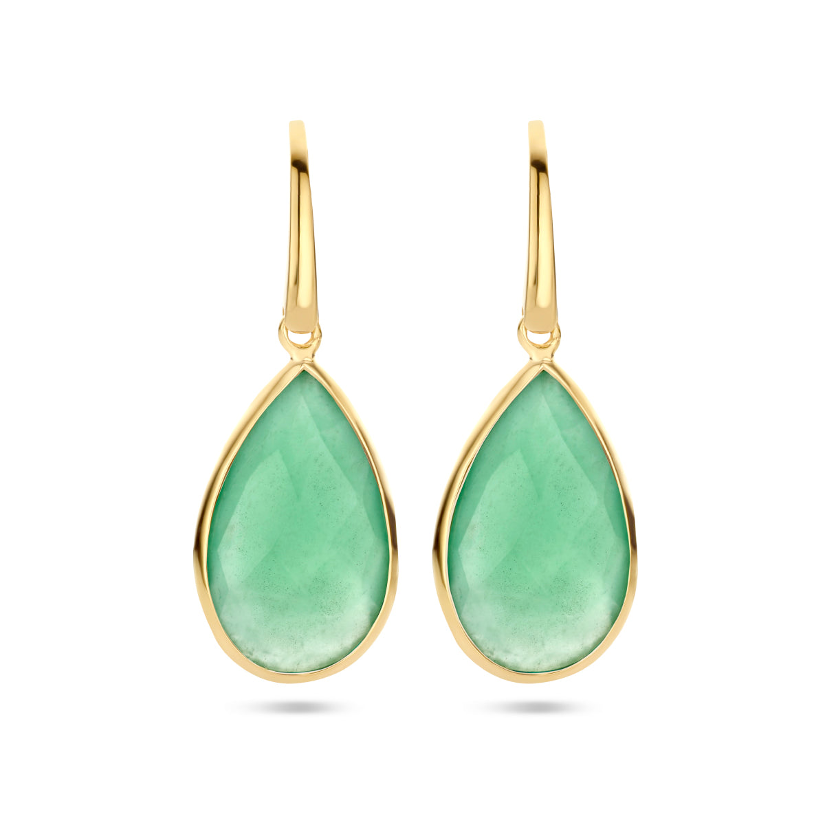 Oorhangers groen kwarts franse haak zilver verguld (geel)