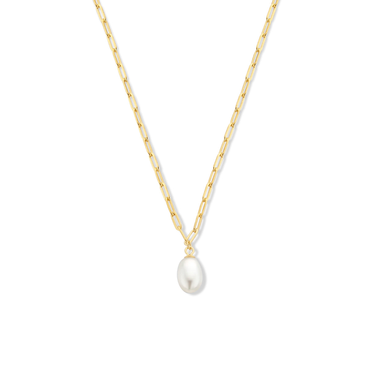 Collier paperclip en parel 41 + 4 cm zilver verguld (geel)